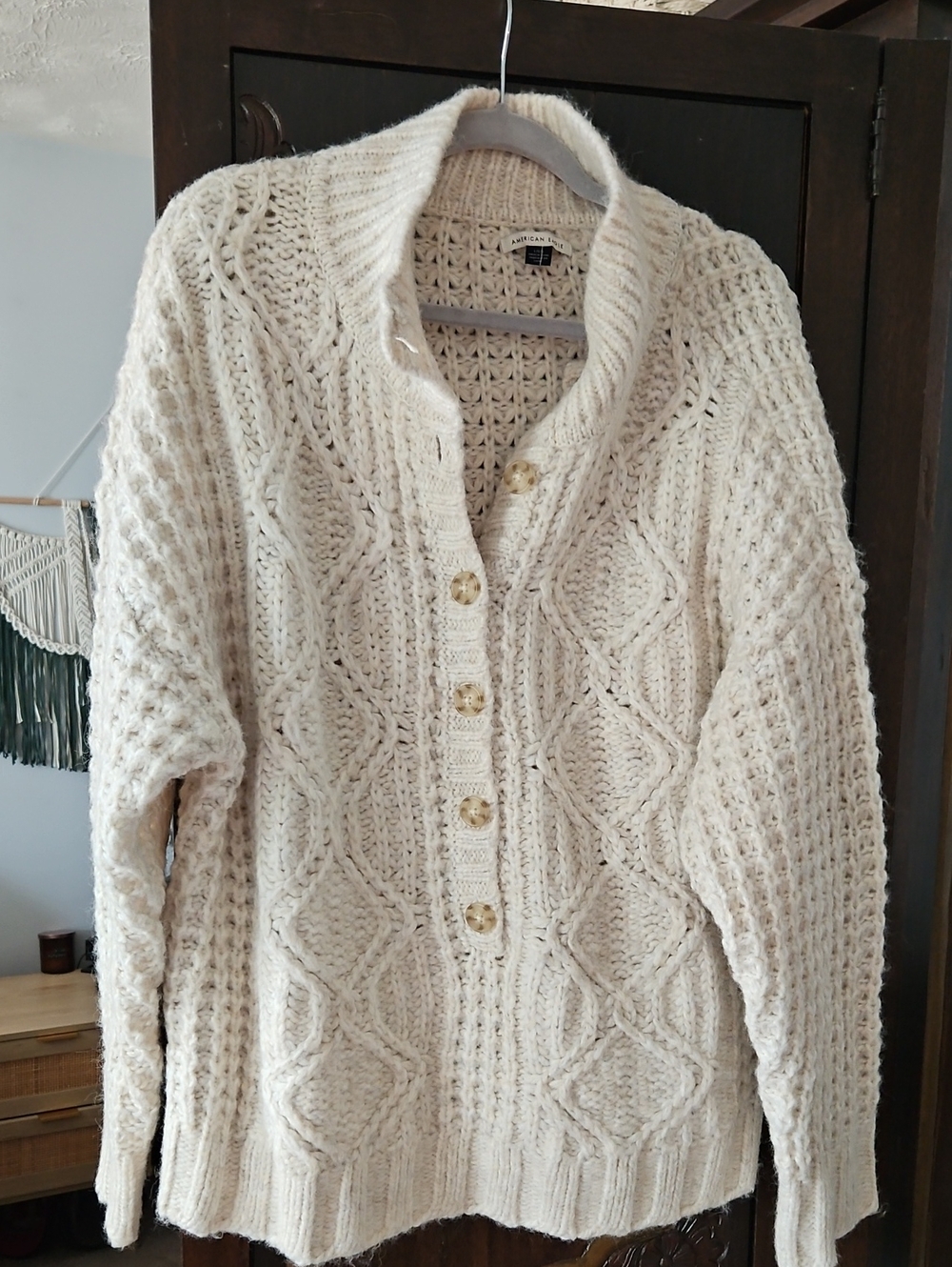 American Eagle Outfitters Cream Cable Knit Button Cardigan
